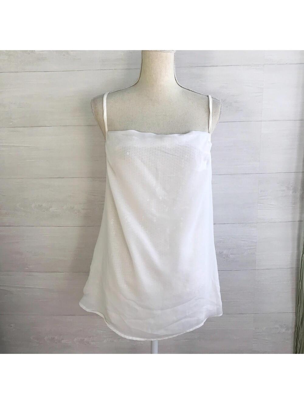 NWT Kenar - White layered dressy tank, sequined and chiffon, L